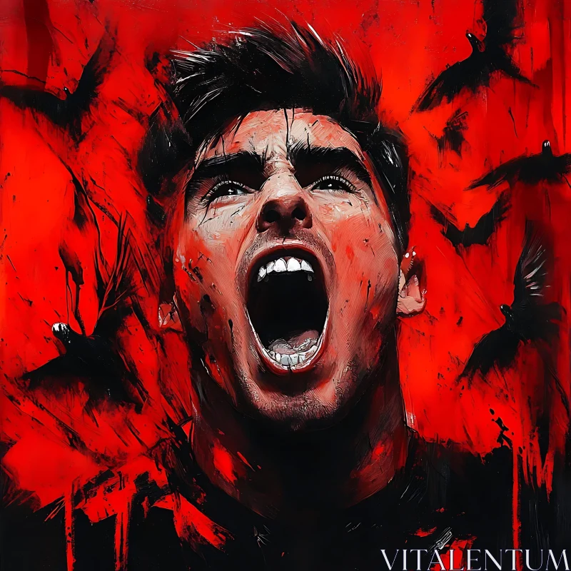 AI ART Screaming Man in Red and Black