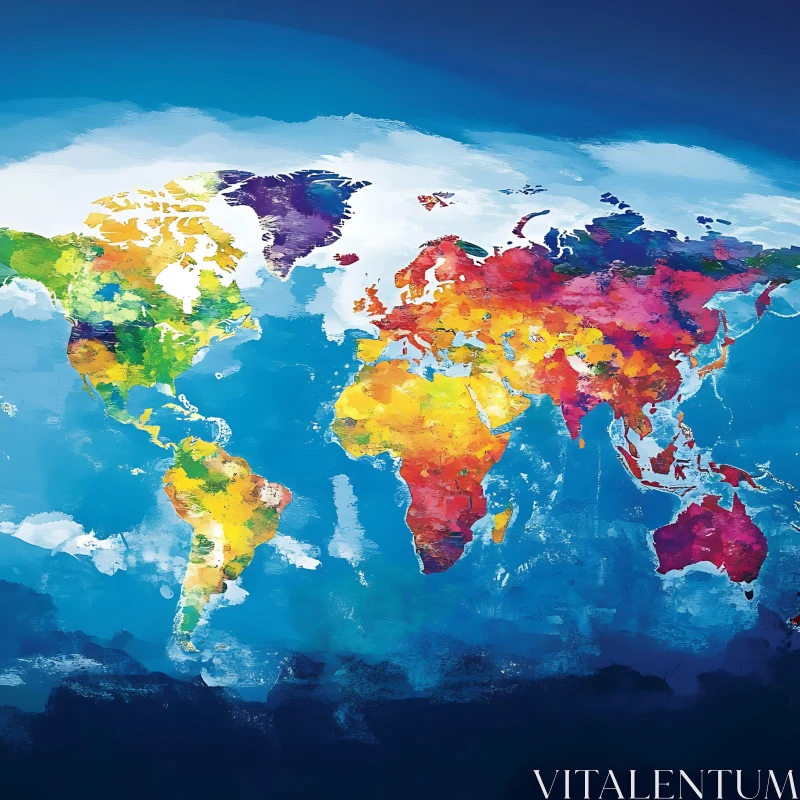 AI ART Painted World Map Illustration