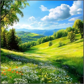 Scenic Green Field with Flowers