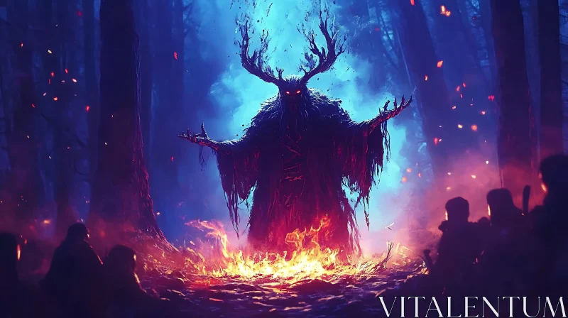 Antlered Forest Monster in Dark Ambiance AI Image