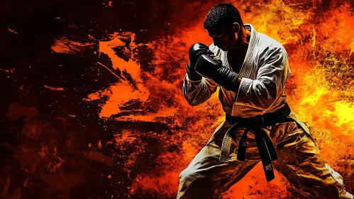 Karate Fighter in Fiery Combat