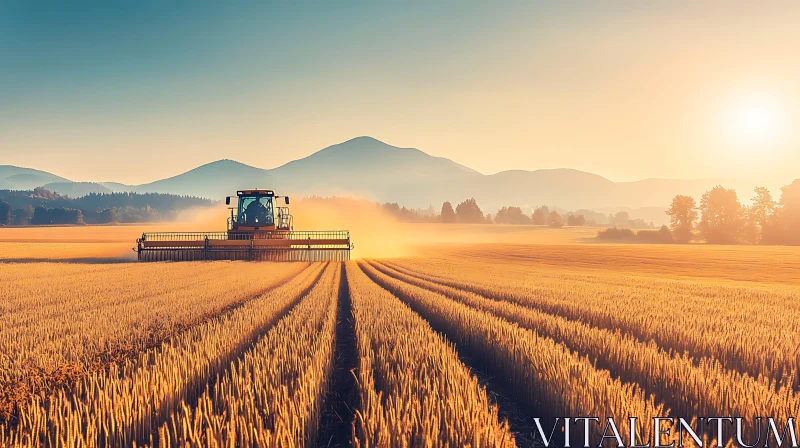 AI ART Combine Harvester in Wheat Field