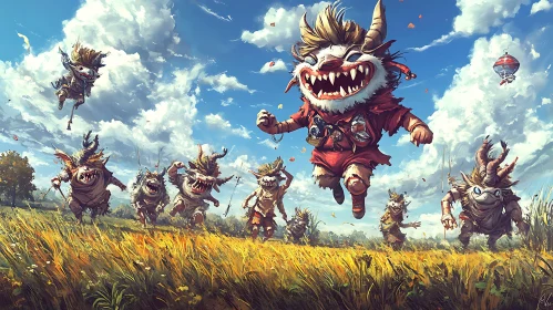 Whimsical Monsters in Sunny Meadow