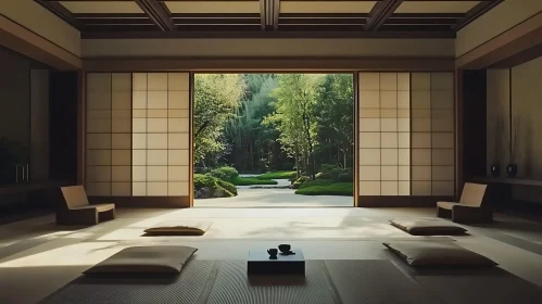 Minimalist Japanese Room Overlooking Garden