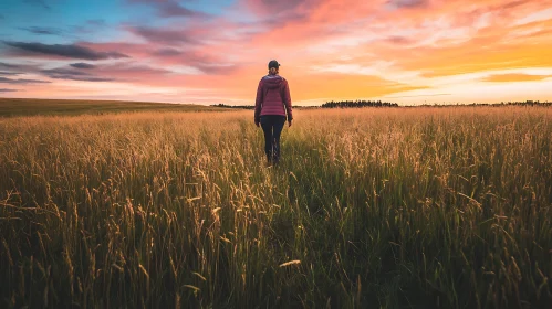 Woman Walking at Sunset