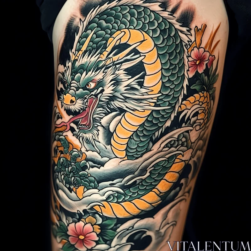 Intricate Japanese Dragon Tattoo Design AI Image