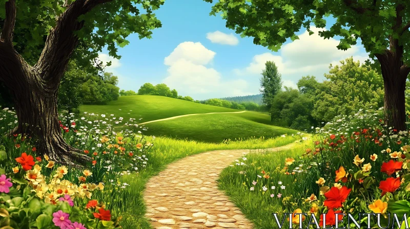 Idyllic Meadow Path AI Image