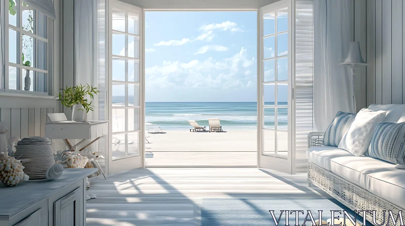 Seaside Serenity: An Open Doorway to Paradise AI Image