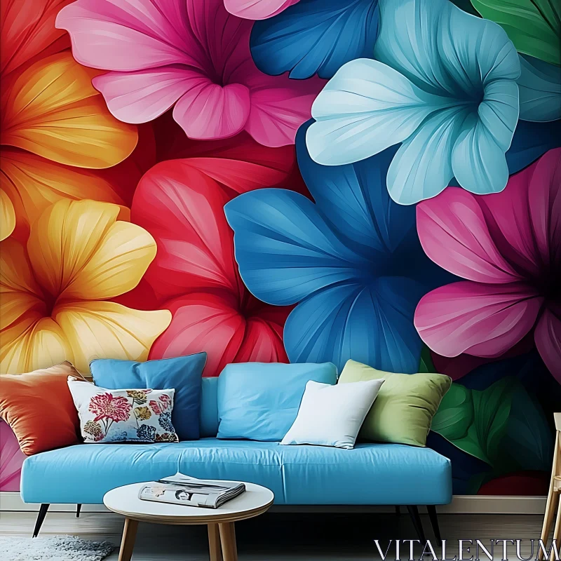 Colourful Floral Room Decor AI Image