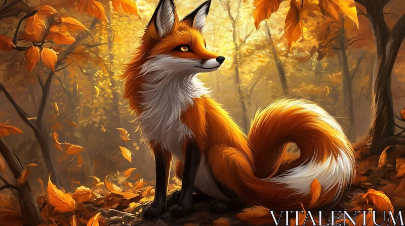 Fox Among Golden Leaves AI Image