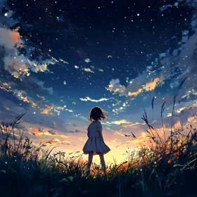 Child in Meadow at Twilight