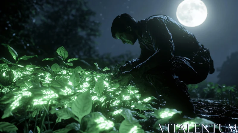 Night Watcher: Moonlight and Flora AI Image