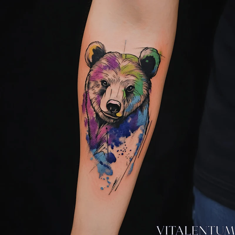 Vibrant Animal Art Tattoo with Watercolor Effect AI Image