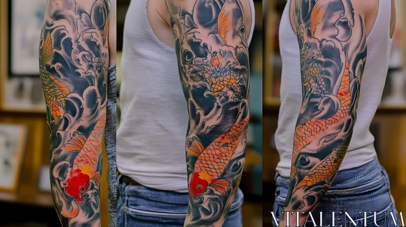 AI ART Detailed Koi Fish Tattoo Sleeve