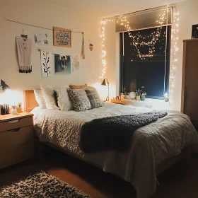 Cozy Bedroom Interior with Warm Lighting