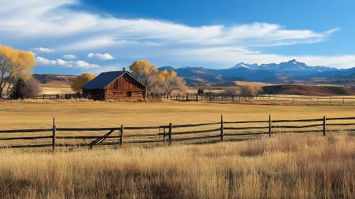 Rustic Cabin in a Golden Field