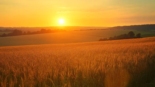 Sunset Over Wheat Field Landscape