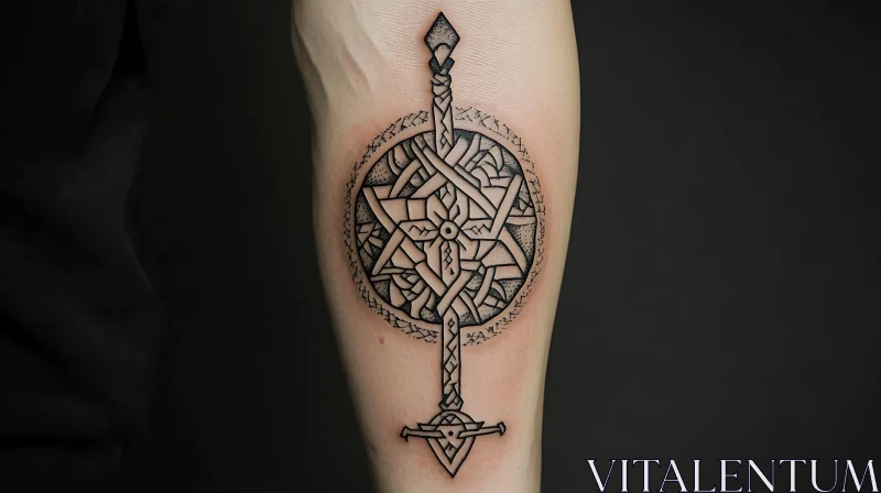 AI ART Detailed Geometric Sword Tattoo