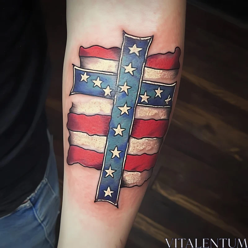 Cross with American Flag Design Tattoo AI Image