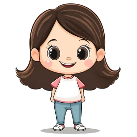 Whimsical Cartoon of a Smiling Girl