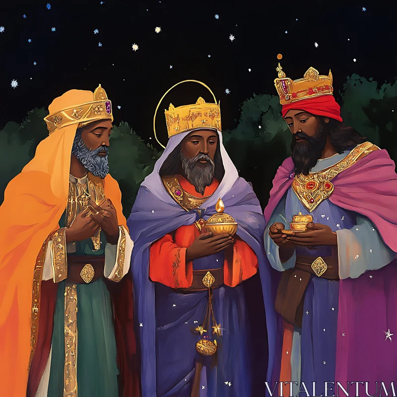 Nativity Scene with Three Wise Men AI Image