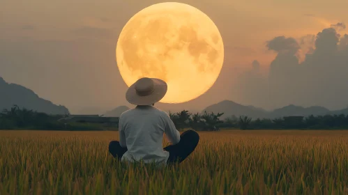 Person Meditating Under Full Moon