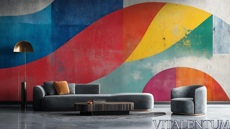 Contemporary Living Space with Colorful Art AI Image