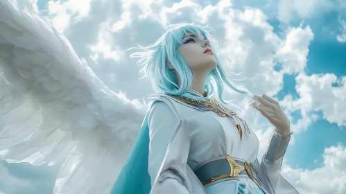 Angel with Blue Hair and Wings