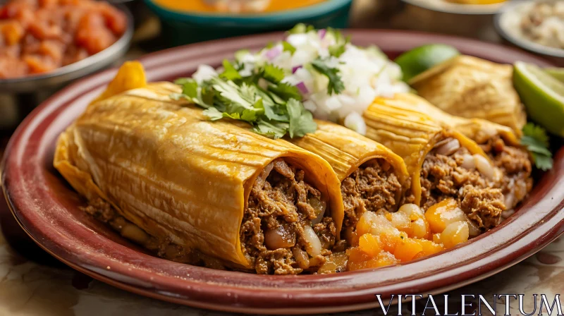 Traditional Mexican Tamales with Cilantro and Onions AI Image