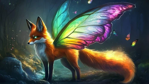 Winged Fox in Enchanted Forest