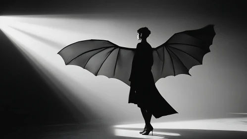 Monochrome Winged Silhouette Art