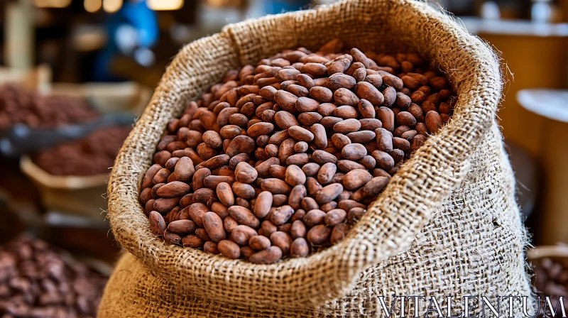 Abundance of Cacao Beans in a Woven Sack AI Image