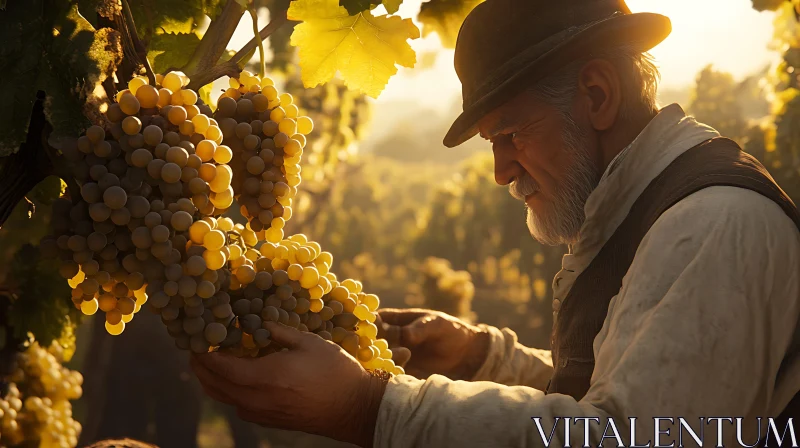 Man Harvesting Grapes in Vineyard AI Image