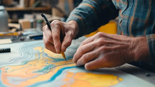 Hand Drawn Topographic Map Art