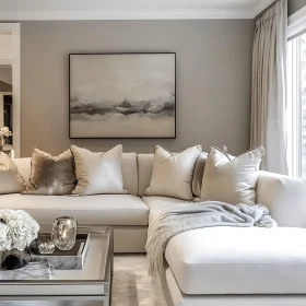 Neutral Tones Living Room with Abstract Art