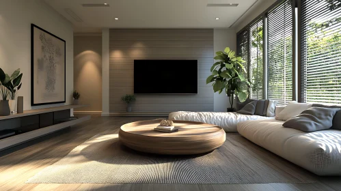 Contemporary Living Room with Wooden Accents