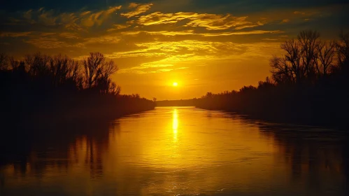 Golden Sunset Over Serene River