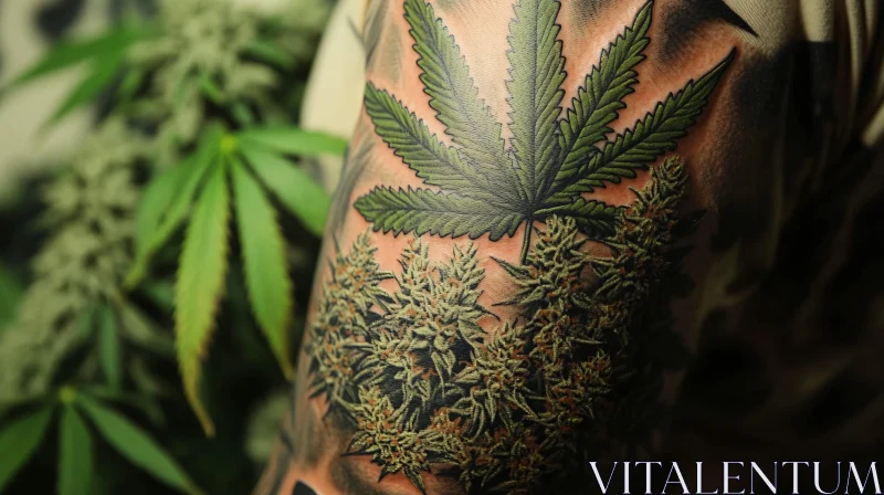 AI ART Detailed Cannabis Leaf and Bud Tattoo