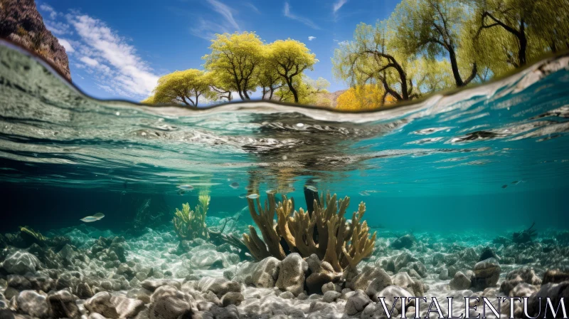 Captivating Underwater Artwork with Vibrant Corals and Lush Trees AI Image