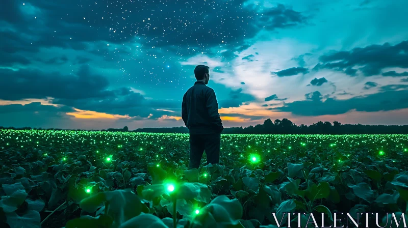 Glowing Field at Night AI Image