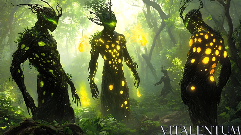 Glowing Forest Spirits in the Woods AI Image