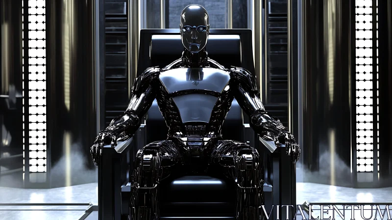 Advanced Cyborg in a Sci-Fi Control Room AI Image