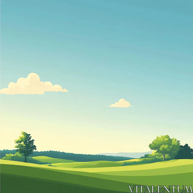 AI ART Scenic Green Hills and Blue Sky