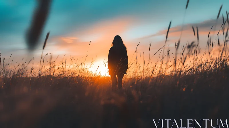 Woman Silhouette at Sunset AI Image