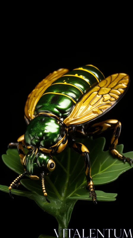 Gold Beetle on Leaf: A Fusion of Baroque Sci-Fi and Japanese Art AI Image