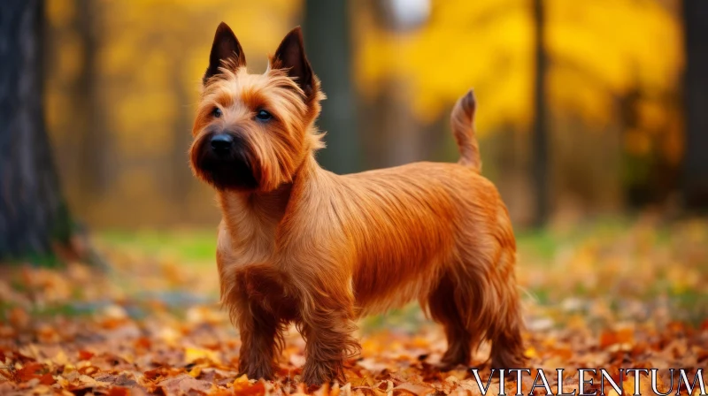 AI ART Scotch Terrier in Autumn Leaves - A Symphony in Gold and Orange