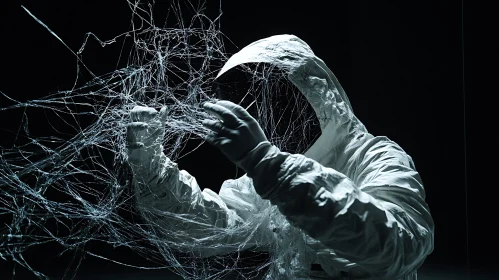 Figure in White with Abstract Web