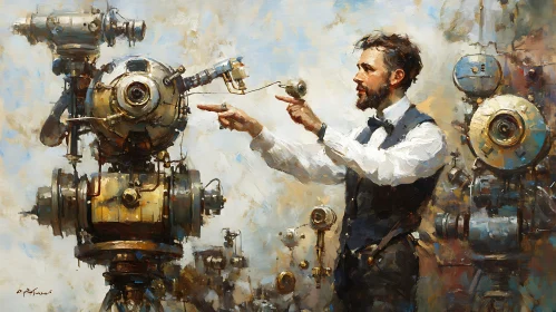 Man with Steampunk Device Illustration