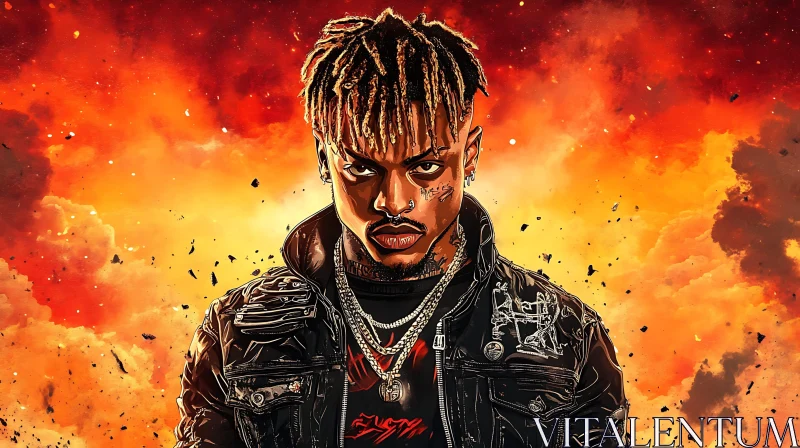 Man with dreadlocks on fire background
