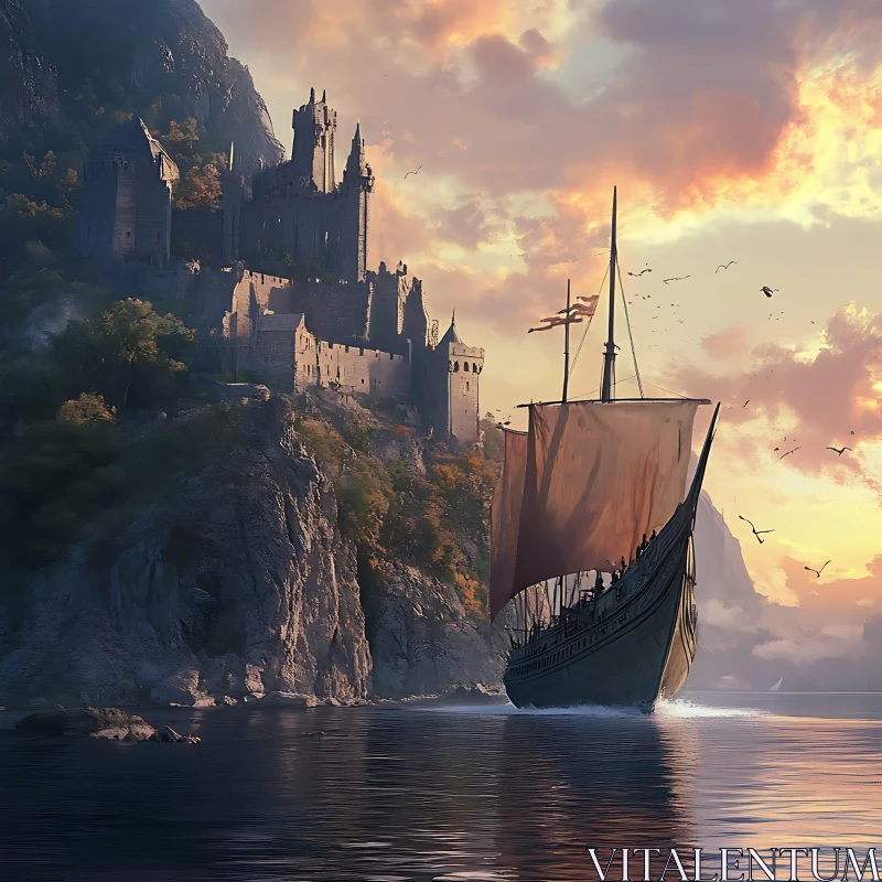 Coastal Castle and Sailing Vessel